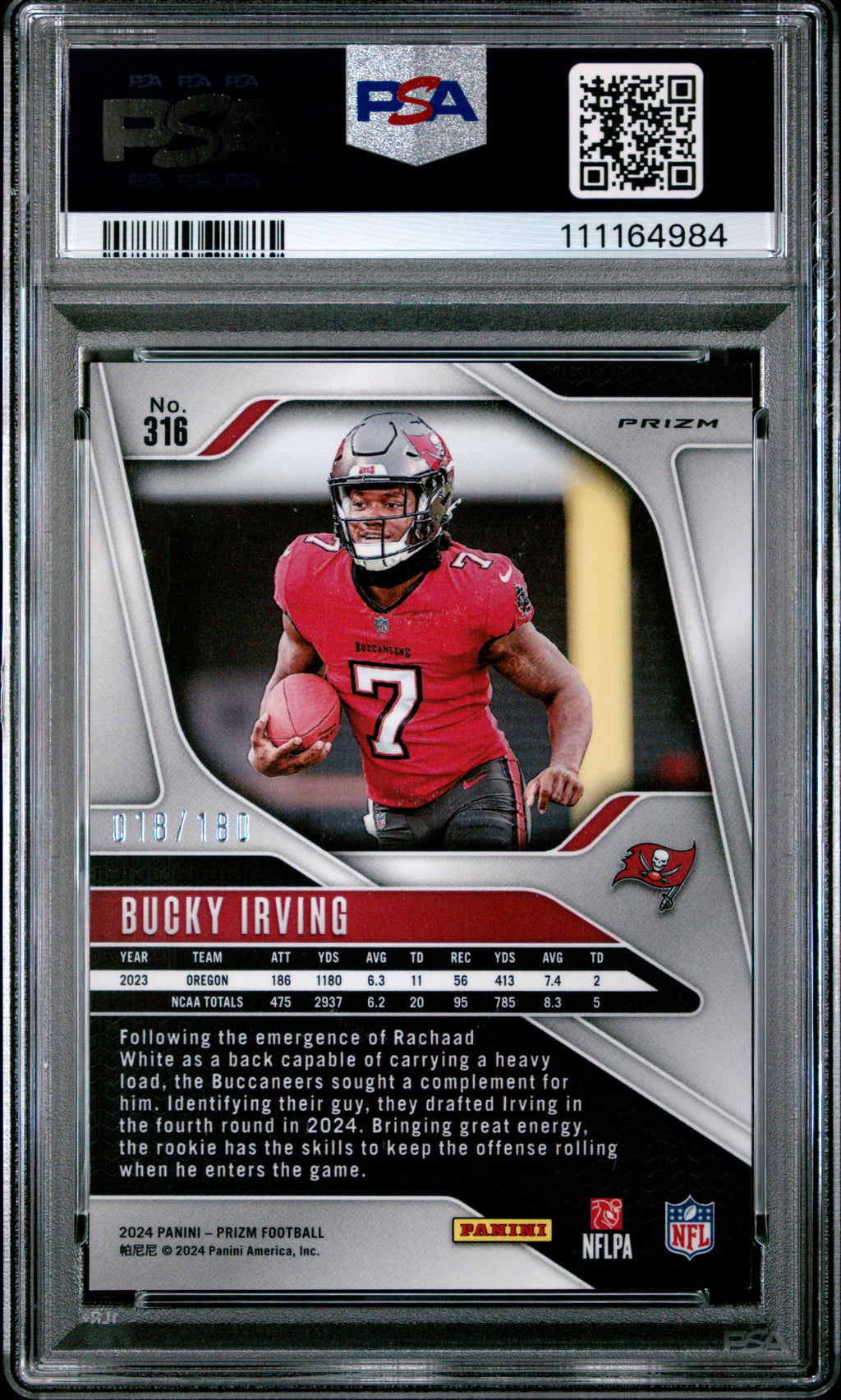 2024 PANINI PRIZM #316 BUCKY IRVING HYPER PRIZM #/180 PSA 9