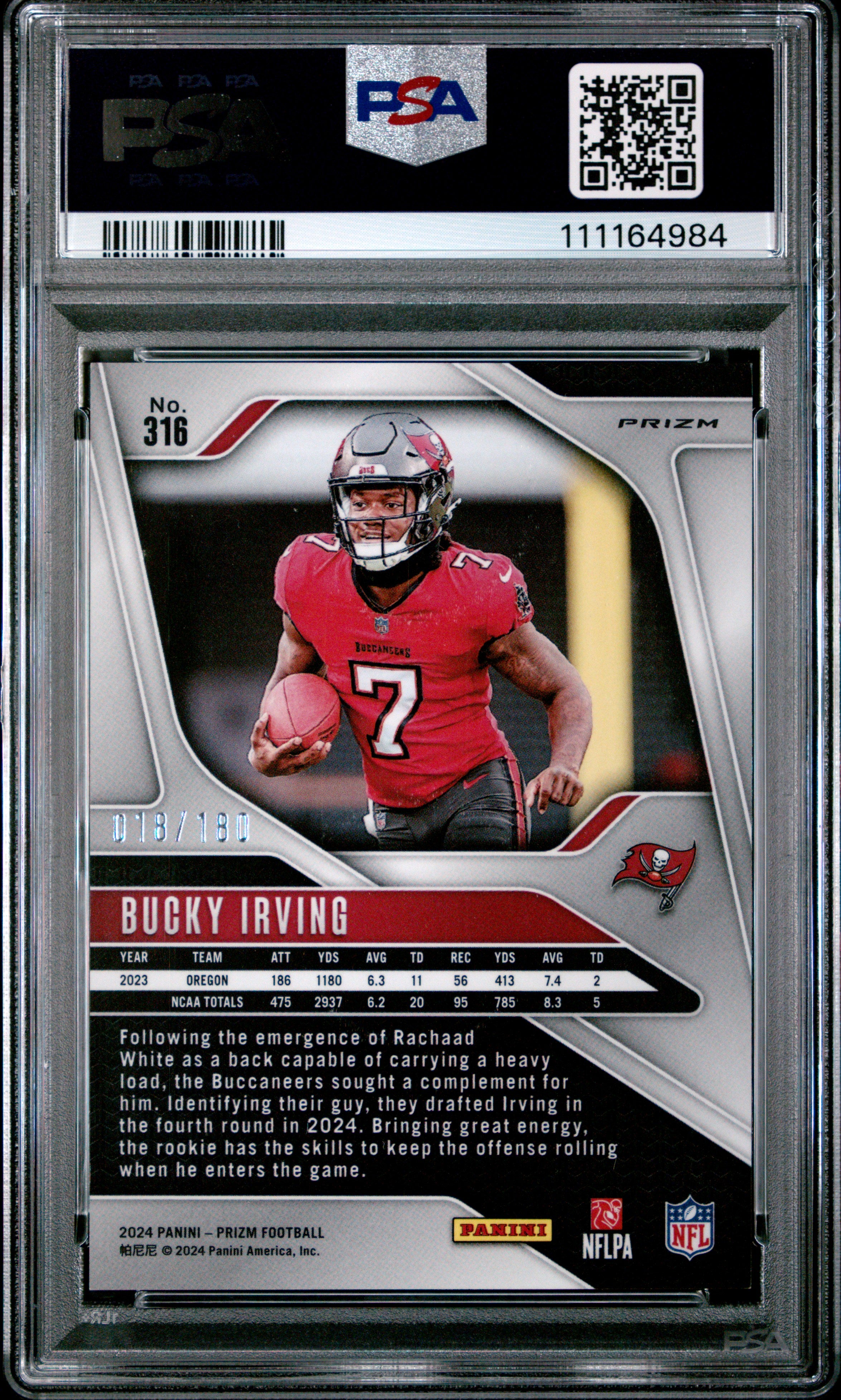 2024 PANINI PRIZM #316 BUCKY IRVING HYPER PRIZM #/180 PSA 9