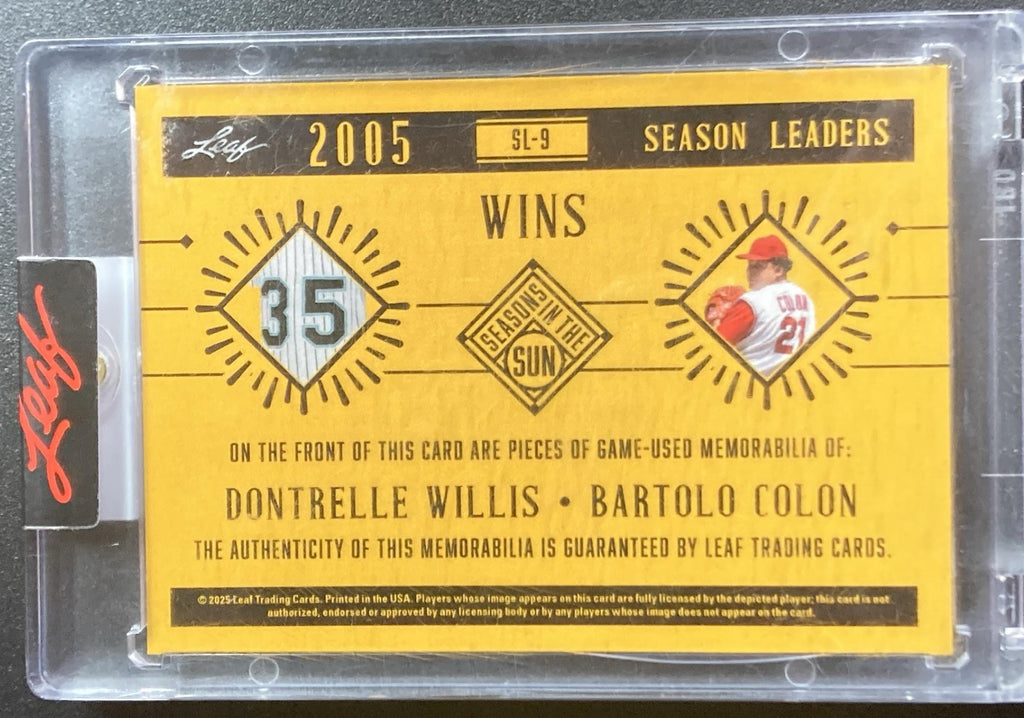 2025 Leaf Seasons In The Sun Dontrelle Willis/Bartolo Colon #SL-9 Season Leaders Holo Bronze /30