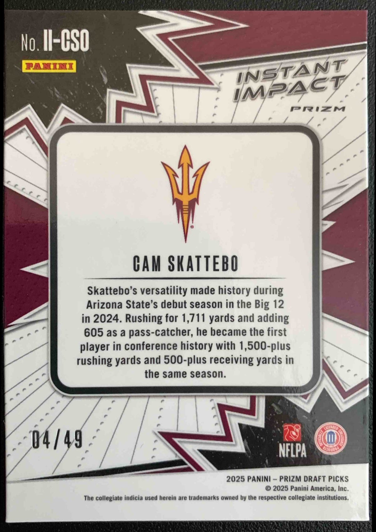 2025 Panini Prizm Draft Picks Cam Skattebo #II-CSO Instant Impact Red Flash 4/49 RC
