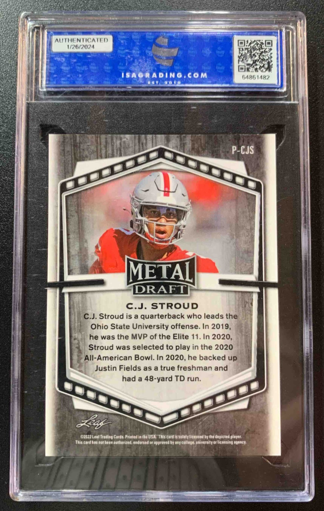 2022 Leaf Draft C.J. Stroud #P-CJS Metal Portrait Mojo Black RC Buckeyes ISA 9