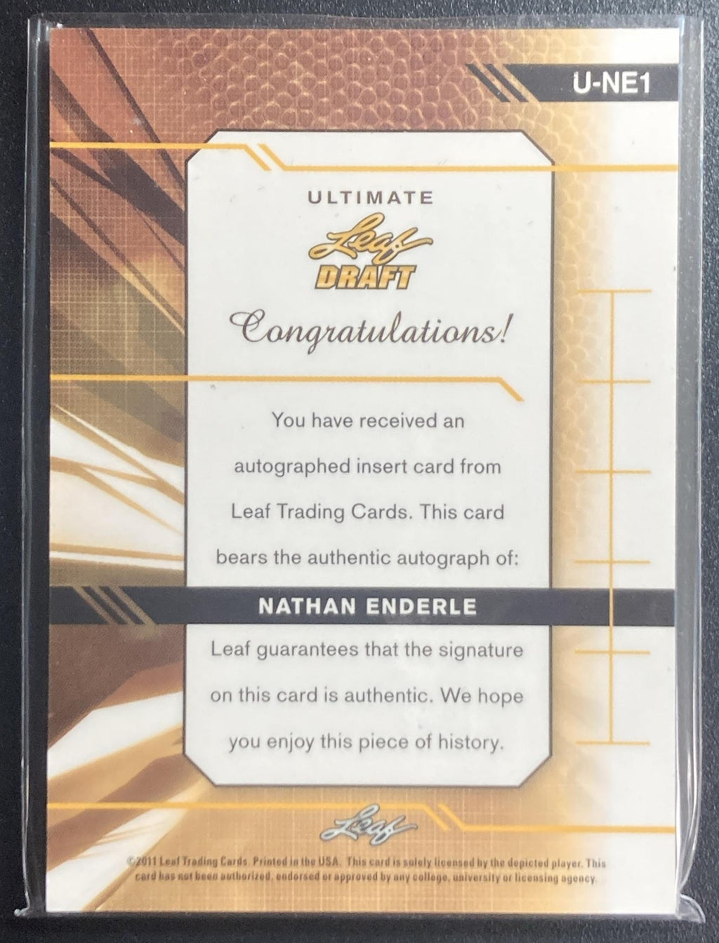 2011 Leaf Ultimate Draft Nathan Enderle #U-NE1 Purple /20 RC Auto