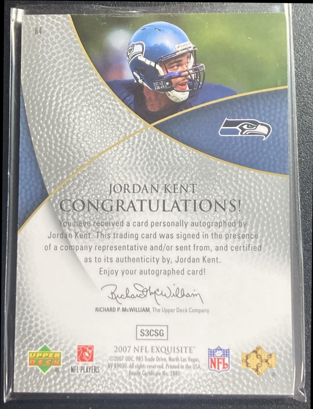 2007 Upper Deck Exquisite Collection Jordan Kent #/150 RC Auto Seahawks