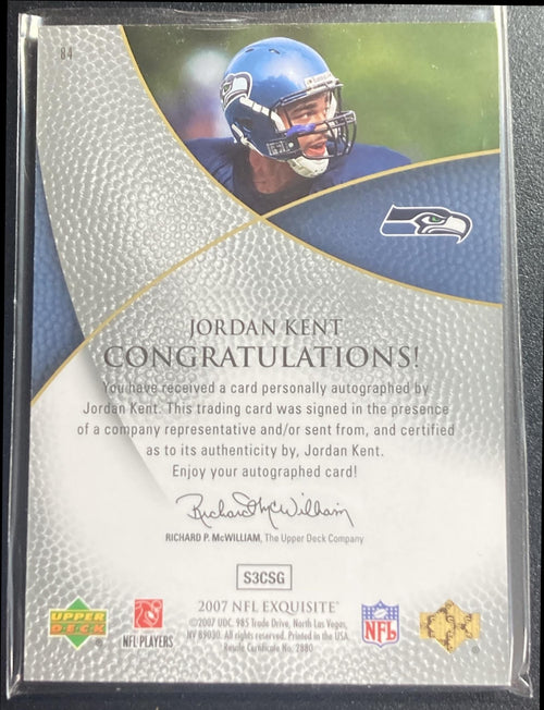 2007 Upper Deck Exquisite Collection Jordan Kent #/150 RC Auto Seahawks