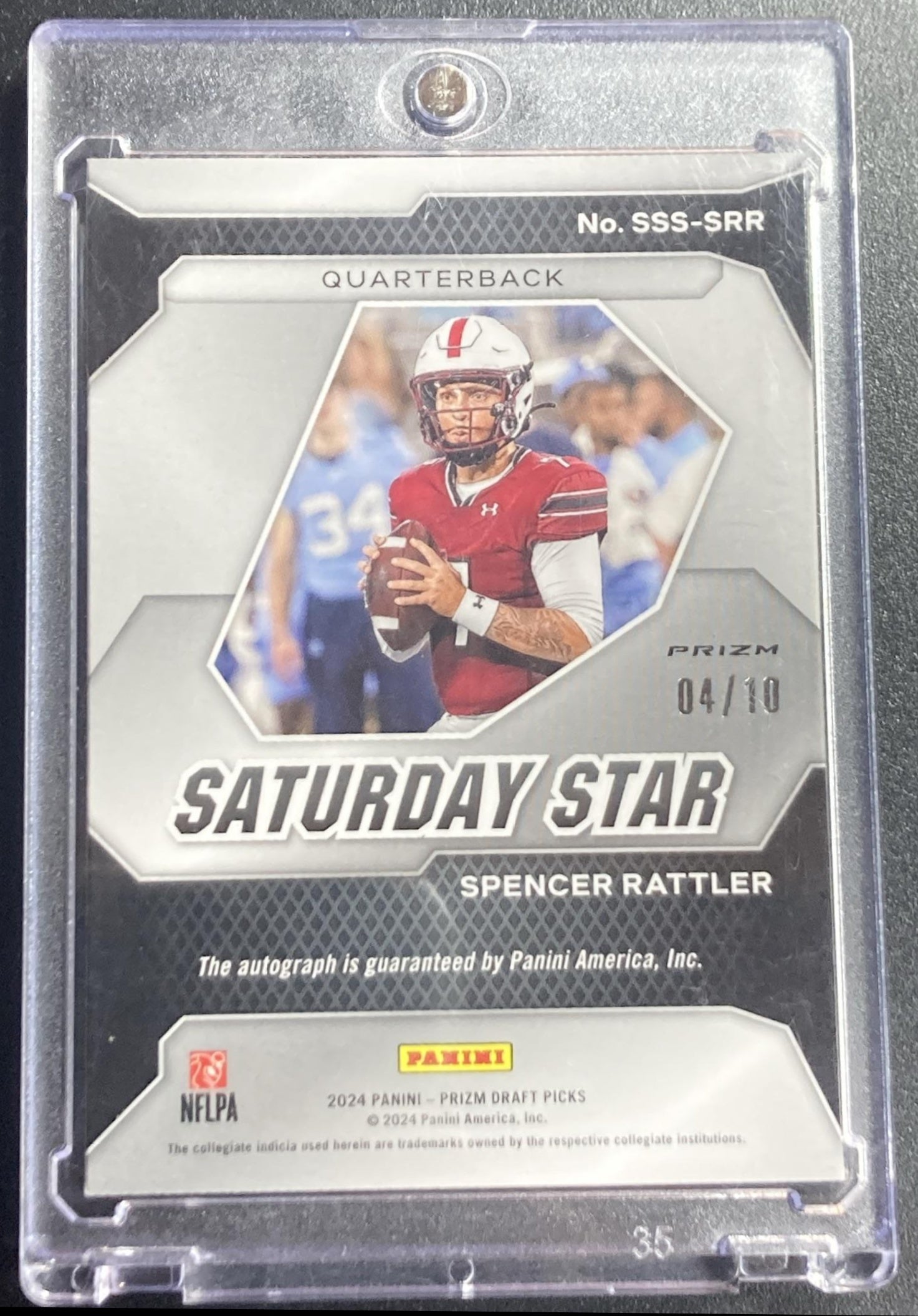 2024 Panini Prizm Collegiate Draft Picks Spencer Rattler #SSS-SRR Saturday Star Signatures Gold 4/10 Auto RC