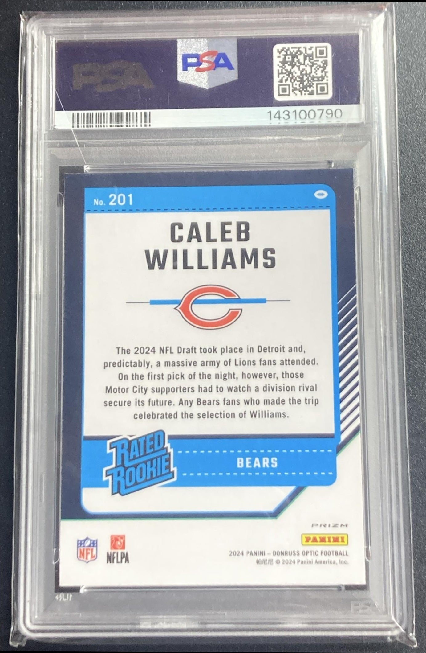 2024 Panini Donruss Optic Caleb Williams #201 Pink Rated Rookie Bears PSA 9