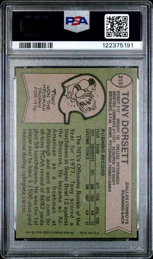 1978 Topps Football Tony Dorsett #315 PSA 3 - VG