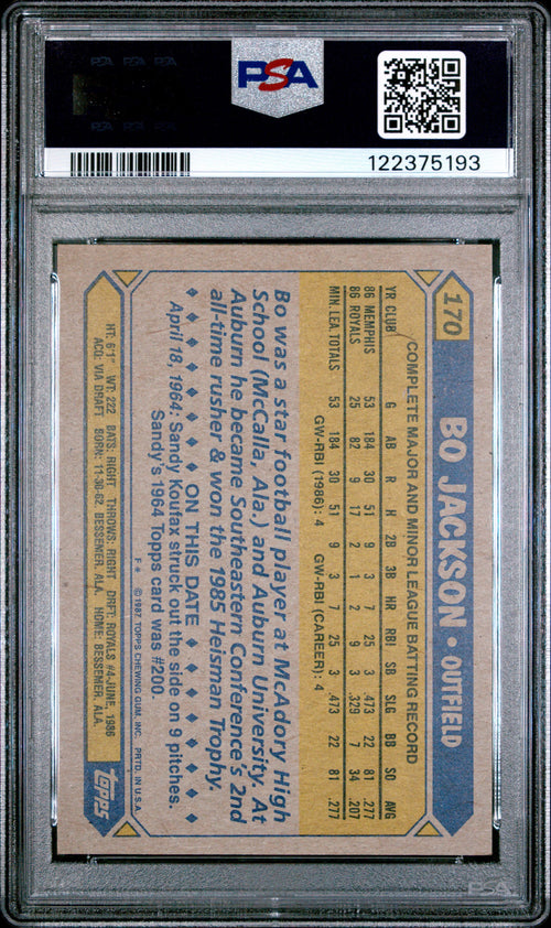 1987 Topps Baseball Bo Jackson Future Stars #170 PSA 8 - NM-MT