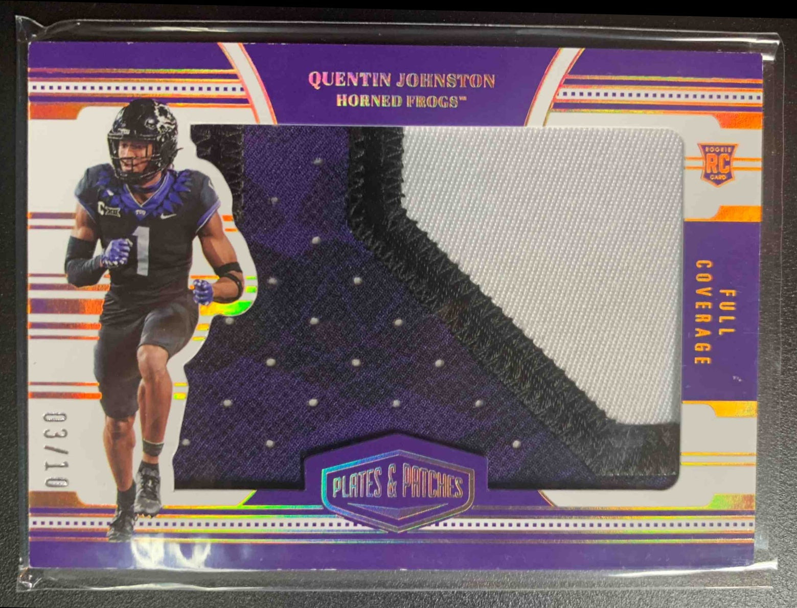 2023 Panini Chronicles Draft Picks Quentin Johnston #PFC-QJ Plates and Patches Full Coverage Prime /10 RC