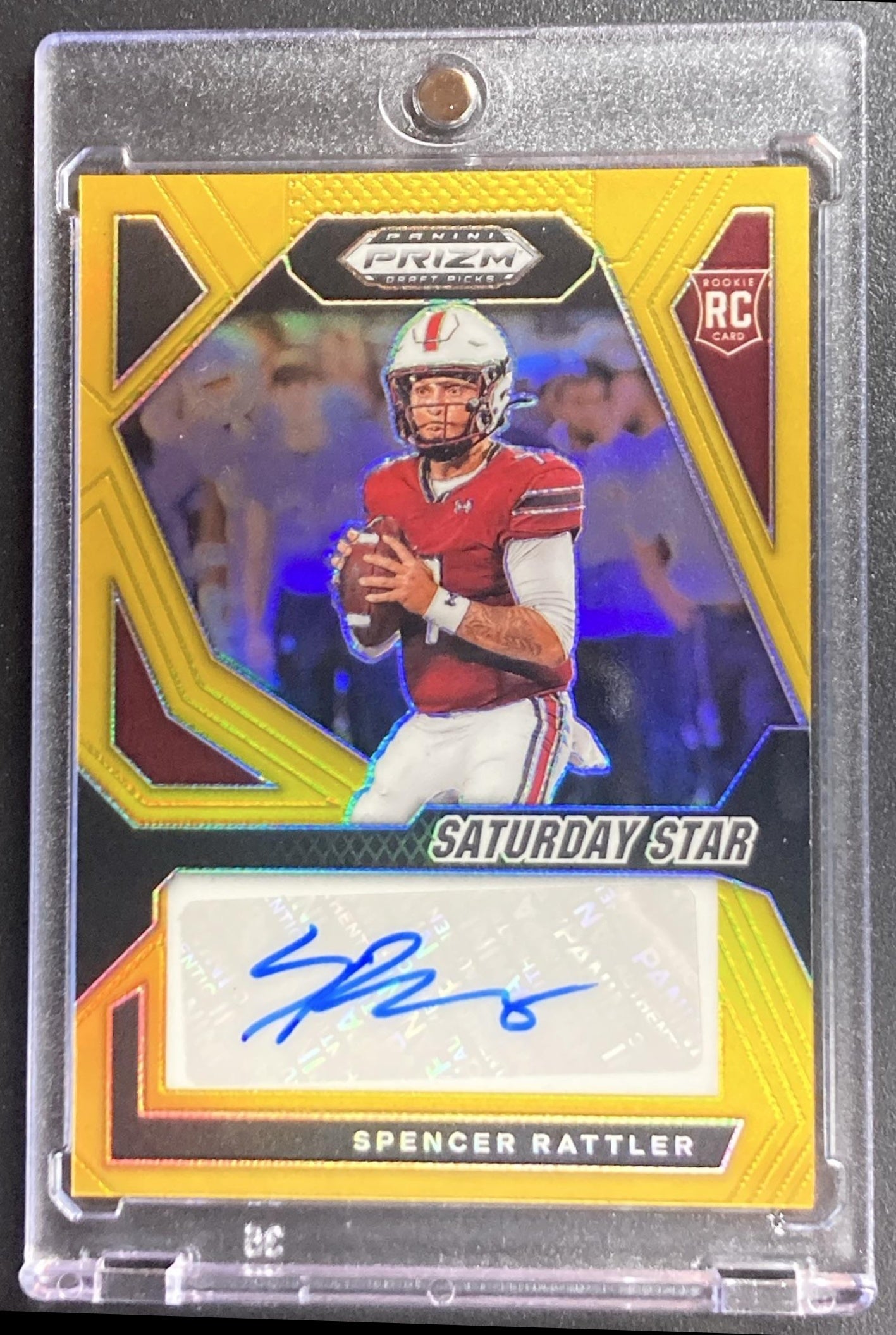 2024 Panini Prizm Collegiate Draft Picks Spencer Rattler #SSS-SRR Saturday Star Signatures Gold 4/10 Auto RC