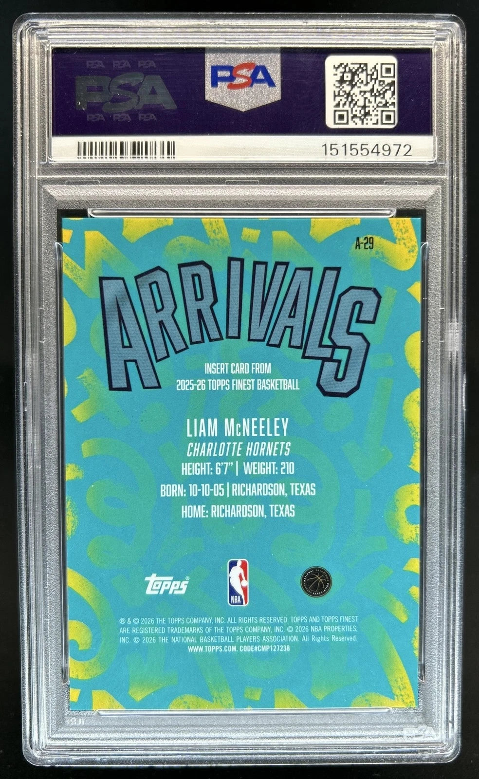 2025-26 Topps Finest Liam McNeeley Arrivals RC Gold Geometric #/50 PSA 9